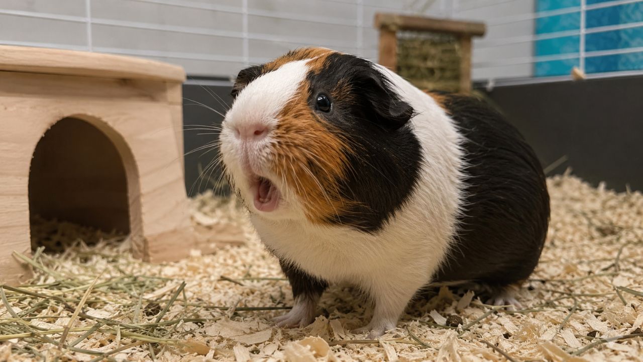 Guinea pig making sounds in its enclosure in a UK home