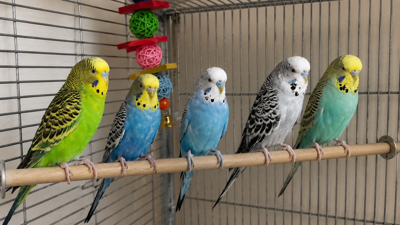 Budgie screaming loudly on perch UK