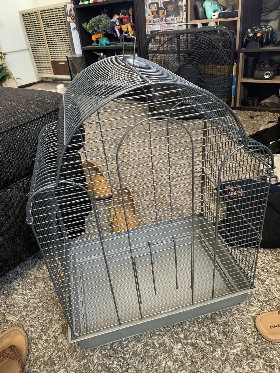 UK budgie cage cooling setup ice packs damp towel fan emergency