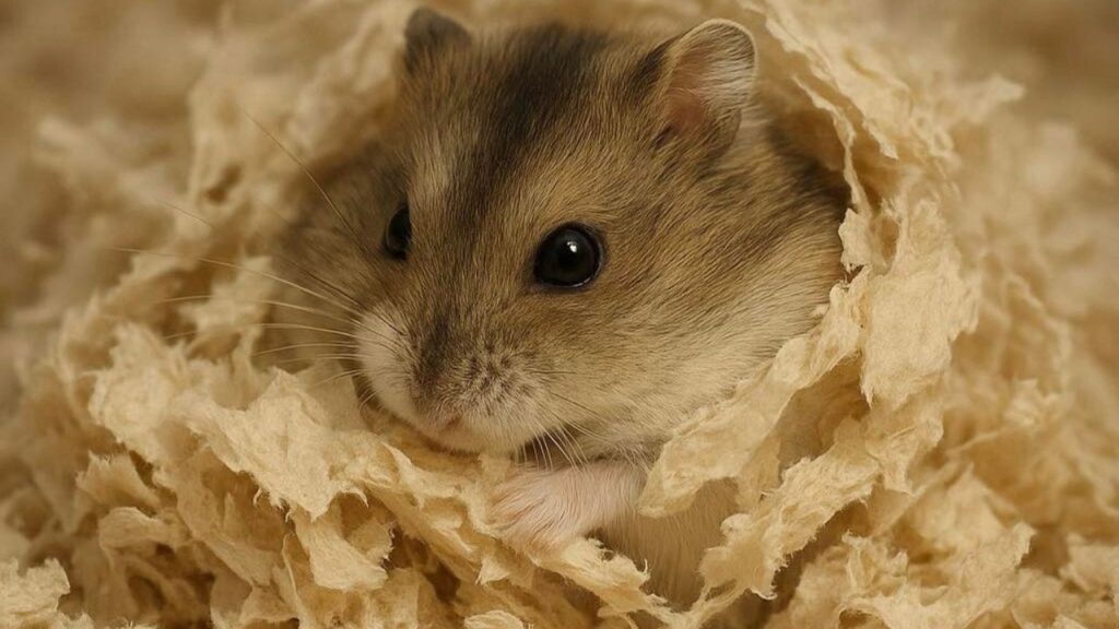 Hamster carrying bedding cheek pouches nesting UK behaviour