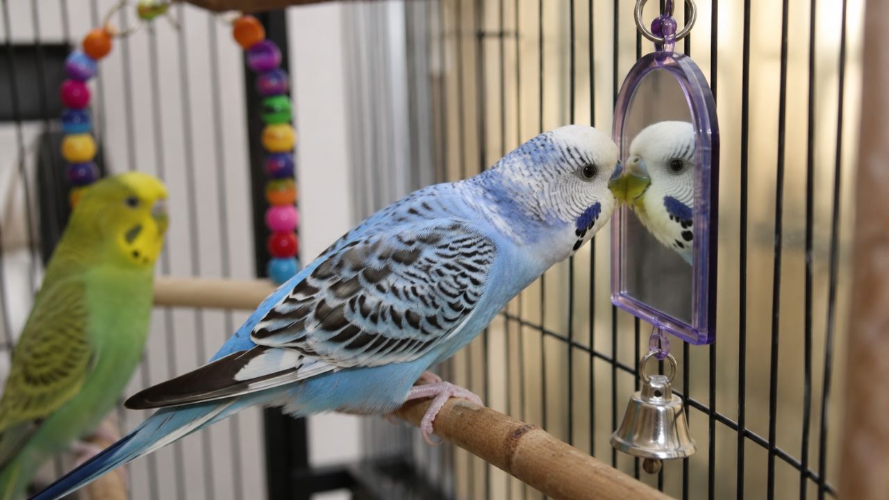 why does my budgie tap its beak on the mirror
